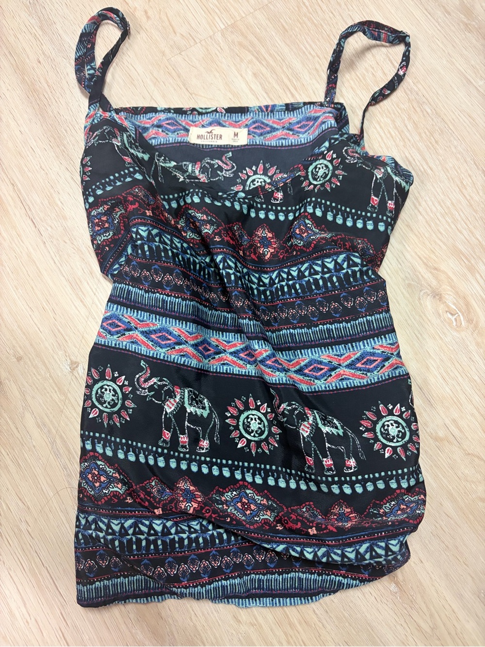 Hollister Black Cami with Teal and Coral Tribal Elephant Print